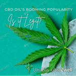 Hemp Leaf with words CBD oil's Popularity. Is it legit?